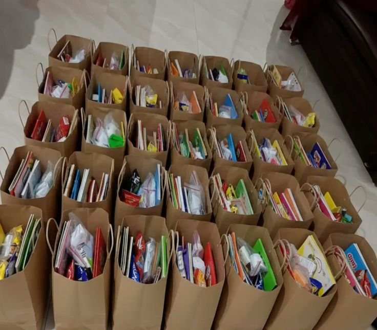 Care packs packed with books and stationery