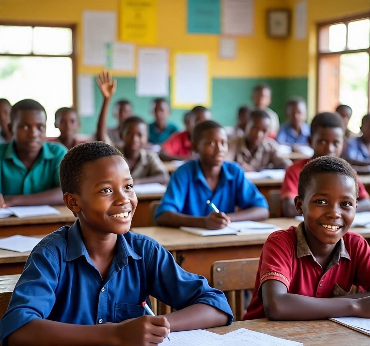 Smiling learners in a classroom